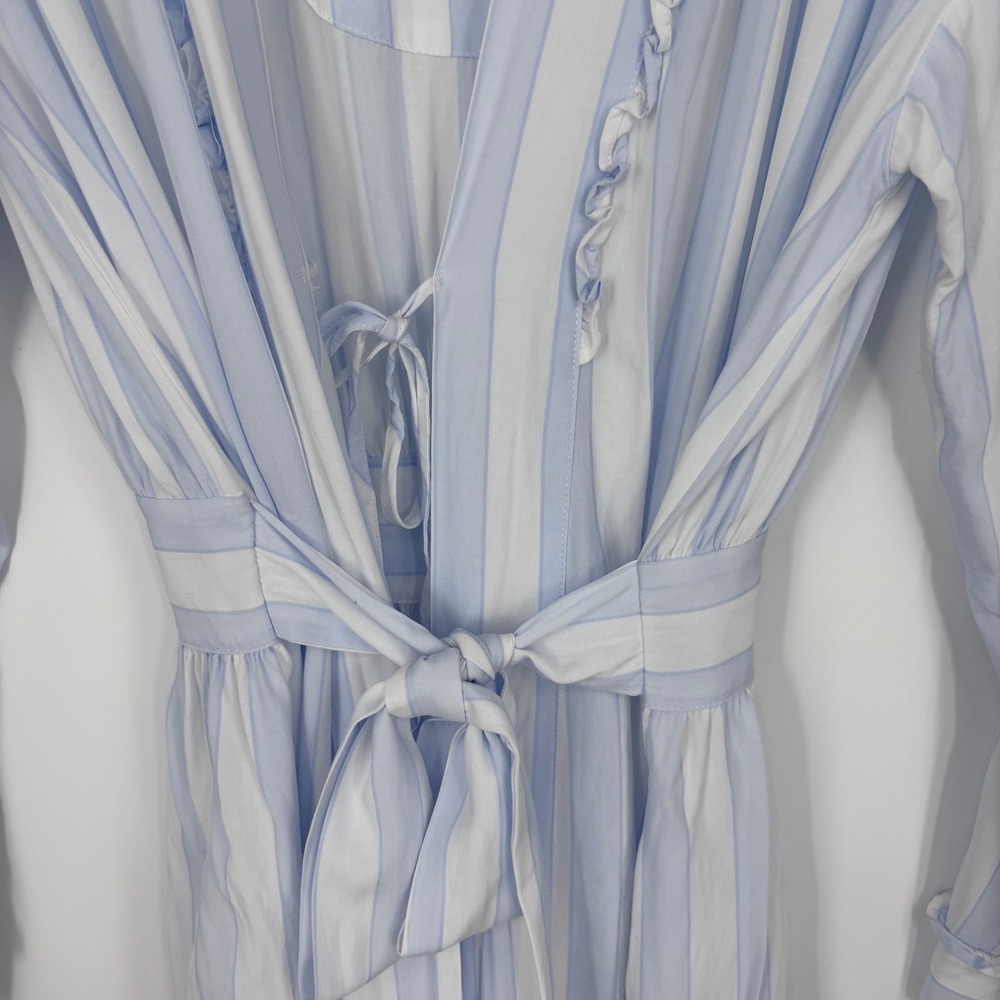Eileen West Robe Womens S/M‎ Blue White Striped Ruffle Rayon Traditional Sleep - Picture 3 of 8